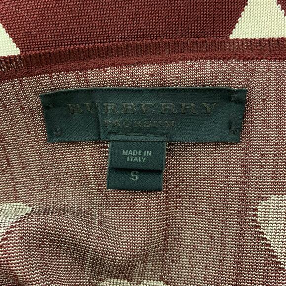 BURBERRY PRORSUM Size S Brown Silk Blend Print V-Neck Sweater - Picture 6 of 8